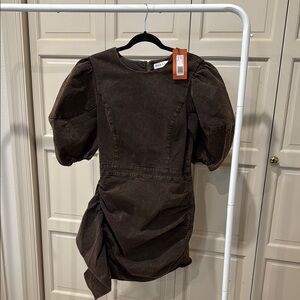 Rhode Brown Puff Sleeve Denim Dress